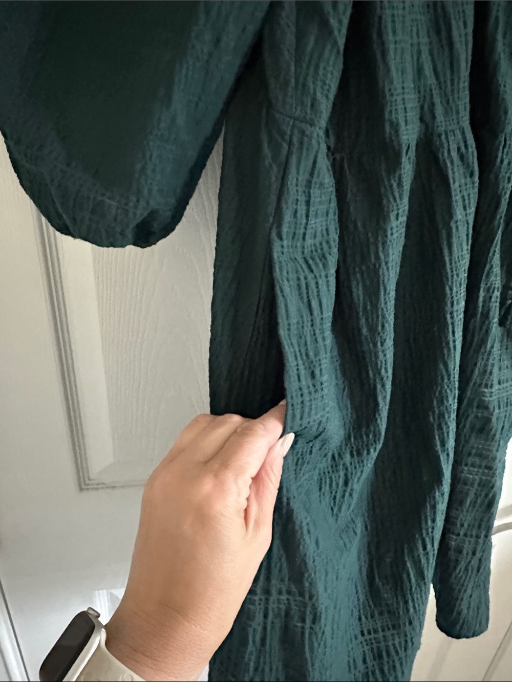 Dark Green Puff Sleeve Wrap Mini Dress - Picture 5 of 8